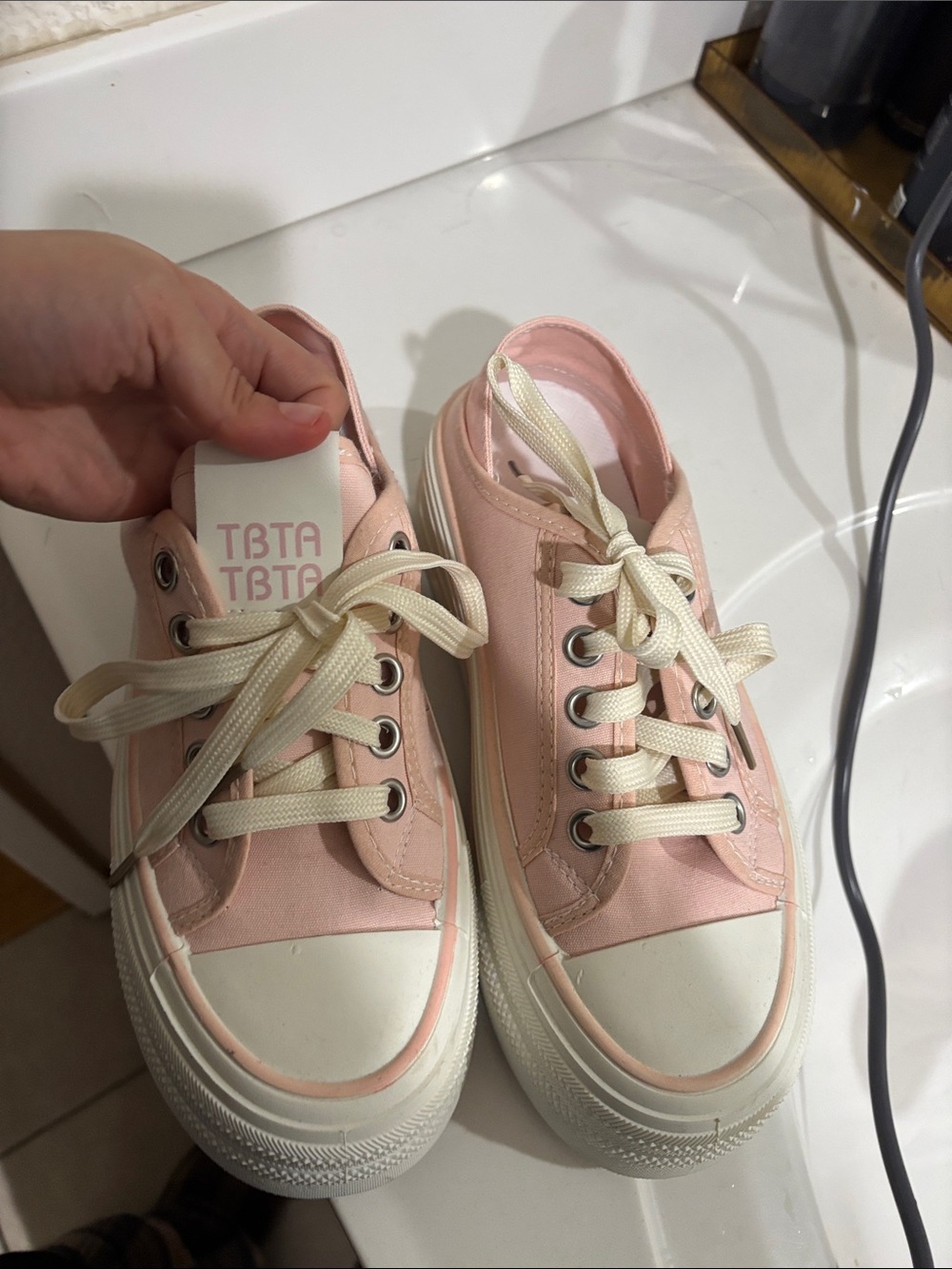 Zara Pink Canvas Platform Sneakers with Cream Laces